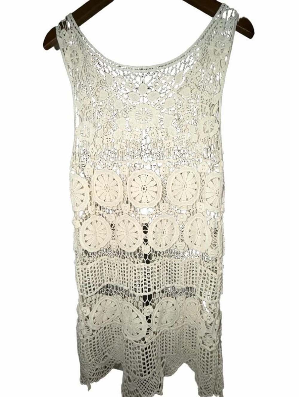 Dasaya Ivory Crochet Lace Tank Top Swimsuit Beach Cover Up Dress